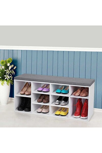 Homelux Shoe Cabinet Bench with 10 Compartments, 104x30x48 cm, White, PAL