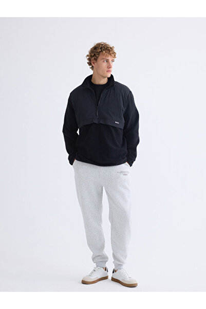 LC Waikiki Black Stand Collar Fleece Men's Sweatshirt
