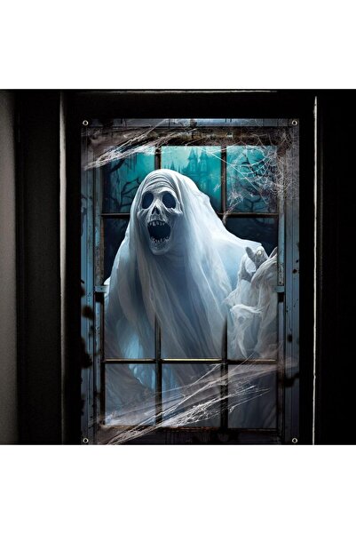 Choice غطاء نافذة غطاء نافذة هالوين، ملصقات نافذة كبيرة مخيفة شبح من القماش ا...