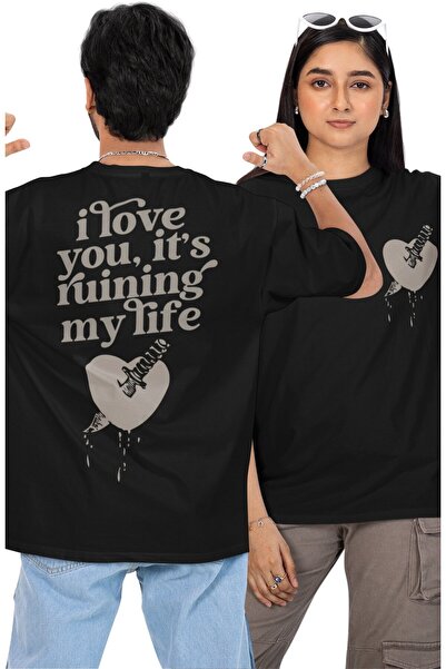 Fuddy Moda تي شيرت مطبوع عليه عبارة "أحبك" مناسب لكلا الجنسين، تي شيرت كبير ا...