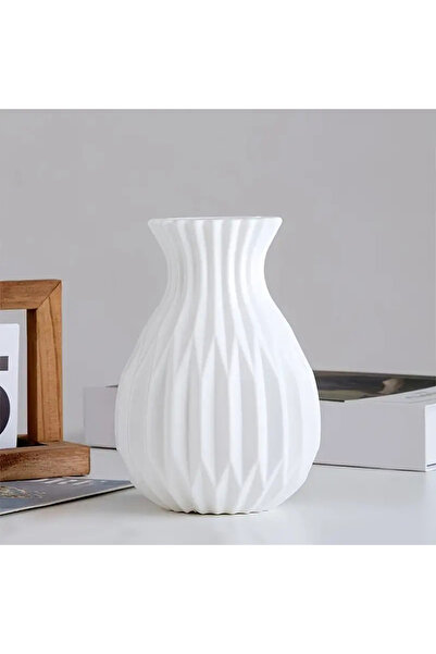 Choice White 〔CC11〕Nordic Flower Vase Imitation Ceramic Plastic Flower Vase Living Room Desktop Decoration