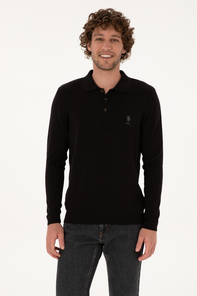 U.S. Polo Assn. Men's Slim Fit Polo Neck Black Basic Sweater 50307799-Vr046
