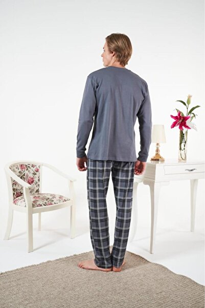 Estiva Men's Winter Plaid Combed Cotton Interlock Pajama Set Gray