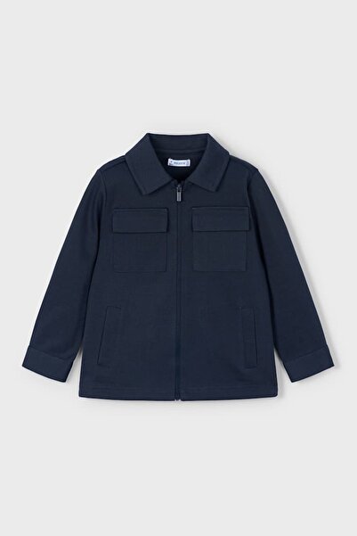 MAYORAL Boy's Zippered Double Pocket Interlock Shirt Jacket - Navy Blue