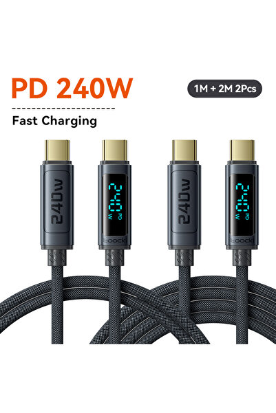 Toocki كابل USB C بطول 1 متر و 2 متر وبقدرة 240 واط PD 3.1 Super Charge من ال...