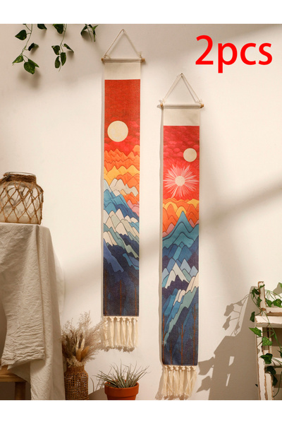 Choice M01848-M01849-2 قطعة من نسيج الحائط المكرامي جبل وشروق الشمس وغروب الش...