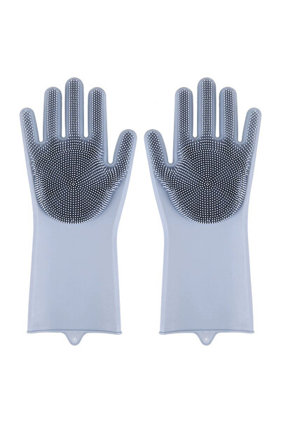 Choice قفازات تنظيف الأطباق باللون الرمادي قفازات سيليكون سحرية لغسل الأطباق لتنظيف الإسفنج المنزلي...