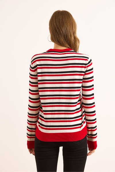 Olalook Women's Ecru Striped Soft Textured Viscose Blend Knitwear Blouse Blz-19003096
