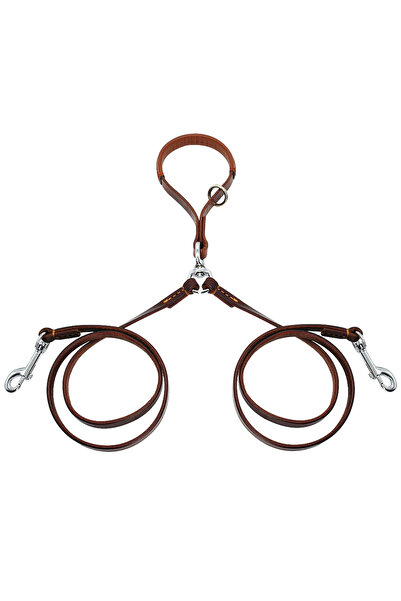 Choice M Brown 2 Ways Dog Leash Double Two Pet Leather Leads NoTangle Coupler With Handle for Walking and T