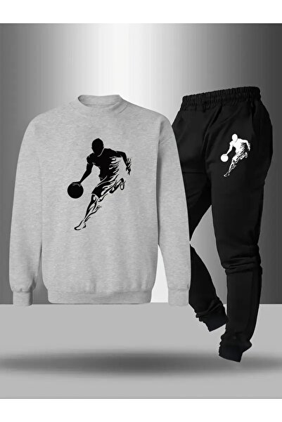 CROPSEL Children's Printed Crew Neck Sweatshirt and Sweatpants Set 3 Thread Raster for Autumn/Winter