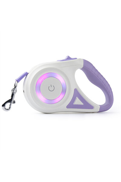 Choice مقود كلب أرجواني 5M أوتوماتيكي قابل للسحب مع مصباح يدوي LED مقود نايلو...