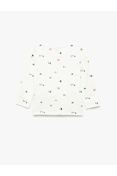 Koton Pamuklu Baskılı Ekru Erkek Bebek Uzun Kollu T-shirt 6Wmb10019Tk