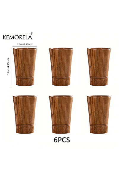 Choice 250 مل 6 قطع أكواب شاي خشبية مصنوعة يدويًا من الخشب الطبيعي على الطراز...