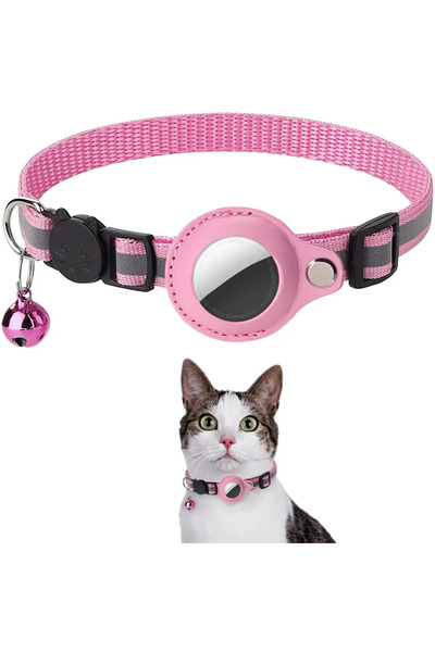 Choice طوق قابل للتعديل لحامل علامة هوائية للقطط وردية اللون بطول 22-32 سم مع شرائط عاكسة قابلة للفصل وطوق قابل للتعديل للقطط