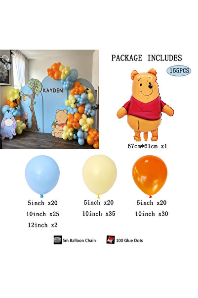 Miniso مجموعة أخرى من 1 مجموعة من أقواس البالونات لحفلات الدب ويني الكرتونية ذات الطابع الخاص، كرة لاتكس زرقاء وصفراء للأطفال