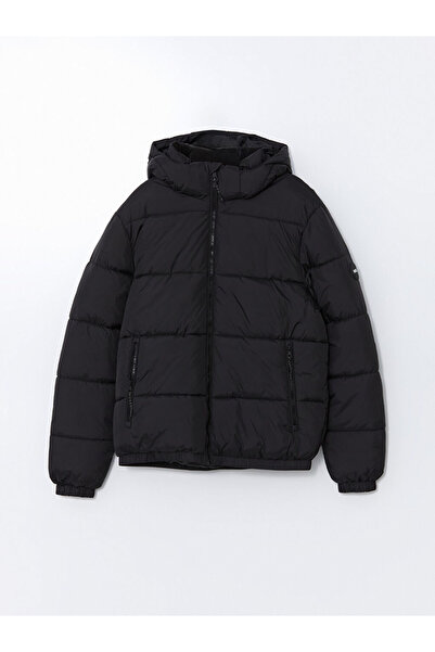 LC Waikiki Palton negru pentru bărbați, cu glugă, cu model standard