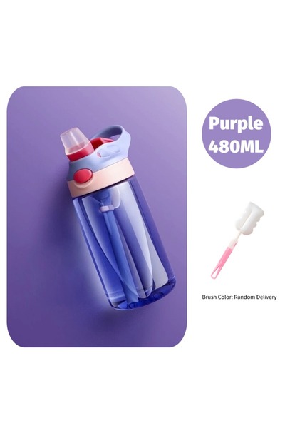 Choice 480 مل فرشاة أرجوانية 480 مل كوب تغذية للأطفال زجاجة مياه مانعة للتسرب...