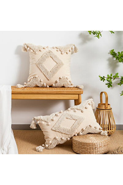 Choice 450 مم × 450 مم بيج 1 قطعة بيج لؤلؤي على شكل ماسة غطاء وسادة مع تفتية ...