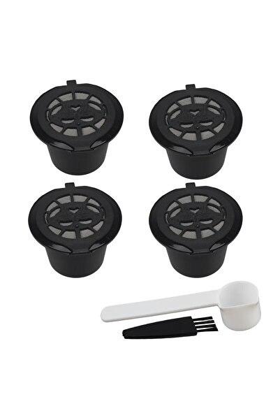 Choice1 كوب كبسولات قهوة قابل لإعادة الاستخدام من 4 قطع باللون الأسود مع ملعق...