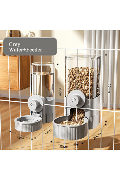 Choice Grey Set Automatic Cat Feeder Bowl Cage Hanging Pet Water Dispenser for Cats Small Dogs 2-in-1 Hangi