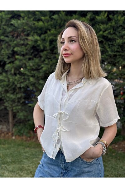 ESSEM DESİNG Yarım Kollu Önden Bağlamalı Gömlek