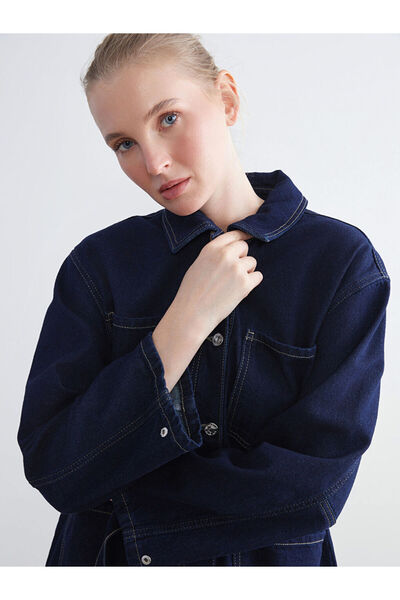 LC Waikiki Indigo Gömlek Yaka Kadın Jean Ceket