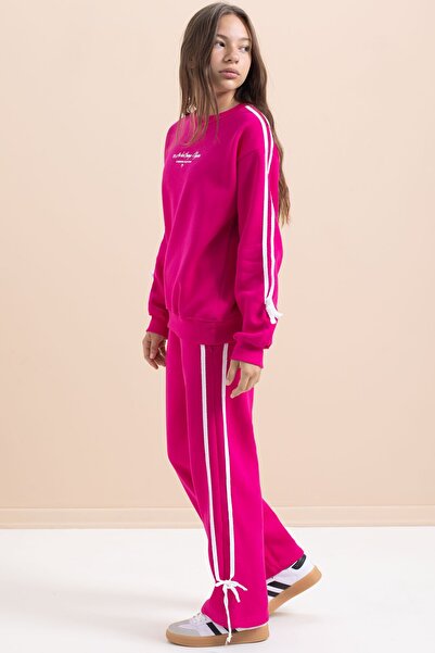 Cansın Mini Fuşya Kız Çocuk Şerit Detaylı 3 İplik Şardonlu Takım 21517