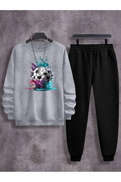 SVART WEAR Children's Printed Crew Neck Sweatshirt and Sweatpants Set 3 Thread Raster for Autumn/Winter