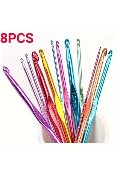 Choice 8 قطع من خطافات الكروشيه المعدنية بألوان عشوائية خطافات الكروشيه المريحة إبر الكروشيه الملونة المصنوعة من الألومنيوم...