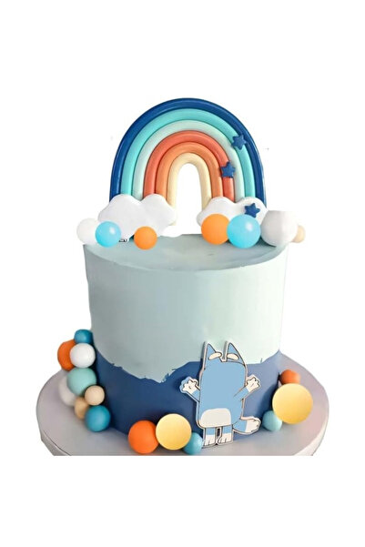 Choice 14pcs 14pcs Blue Rainbow Cake Toppers With Orange White Balls For Dog Birthday Cake Decorations Baby