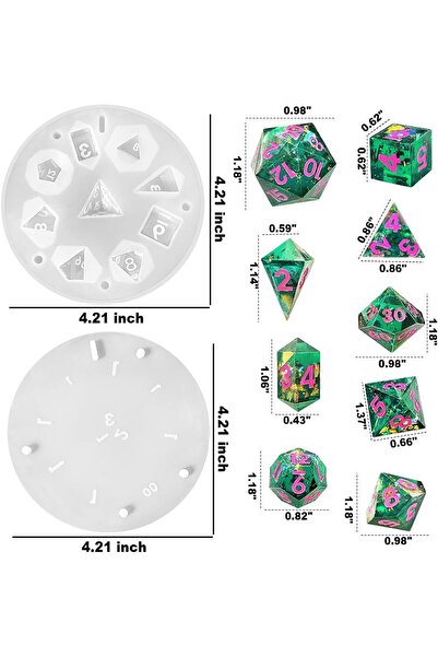 Choice قالب مولد مطور من 9 قطع من الراتنج متعدد الأوجه، قالب مجموعة 7 نردات DND وقالب قلادة كريستالية D4 Sili