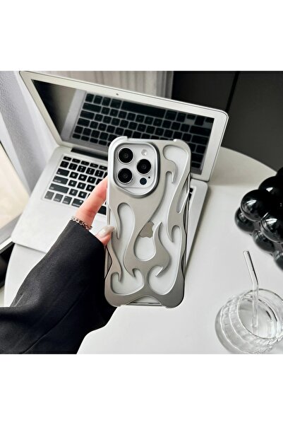 Choice للآيفون 13 (6.1 بوصة) غطاء هاتف فضي غير لامع بنمط اللهب للآيفون 16 15 13 12 11 14 ProMax 15 Plus