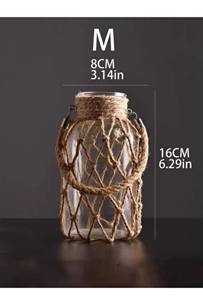 Choice TK815-RXHP238 Rustic Hanging Glass Vase with Art Hemp Rope ,Rope Net Dry Flower Glass Vase,Home Tran