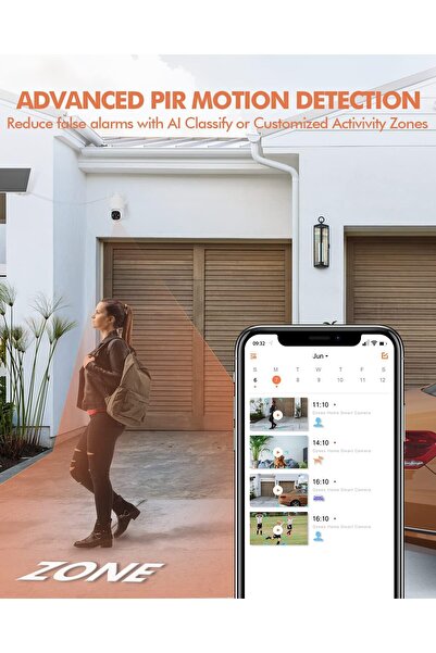 genernic كاميرات مراقبة Dzees Solar اللاسلكية الخارجية، كاميرا مراقبة 2K تعمل بالبطارية، كاميرا PTZ 360°