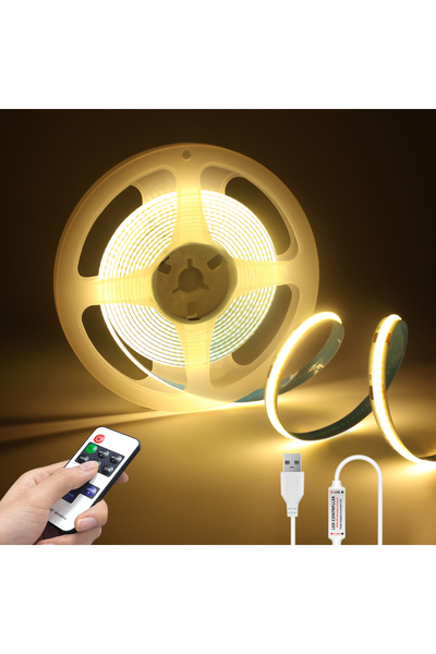 Choice شريط إضاءة LED COB أبيض دافئ DC5V بطول 1 متر مع جهاز تحكم عن بعد قابل ...
