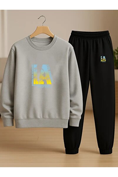 SVART WEAR Children's Printed Crew Neck Sweatshirt and Sweatpants Set 3 Thread Raster for Autumn/Winter