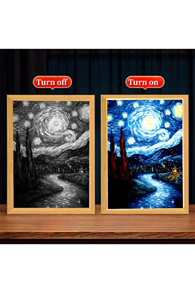 Choice فان جوخ 03 إطار صور مضيء مصباح ليلي مصباح قمري فان جوخ سماء مرصعة بالن...