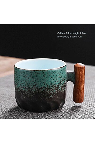 Choice 70 مل كوب قهوة أخضر مصنوع يدويًا بشكل إبداعي كوب قهوة عتيق مع مقبض خشب...
