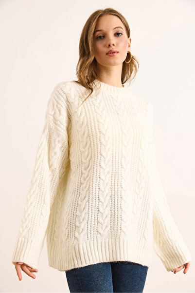 Olalook Жіночий екрю товстий плетений светр оверсайз KZK-19000986