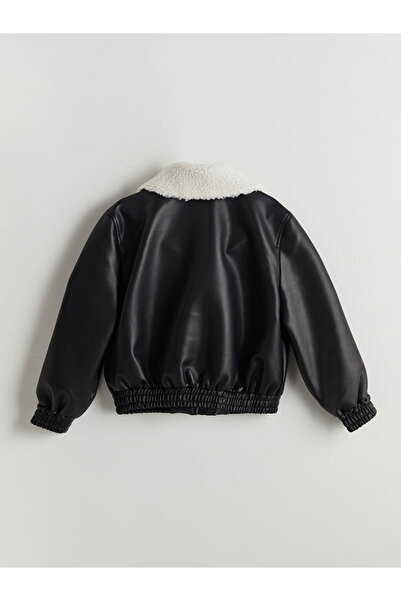 LC Waikiki Siyah Deri Görünümlü Kız Çocuk Mont