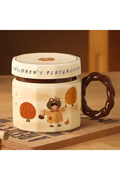 Flippy Ceramic Mug, Flippy, Coffee Mug, Tea Mug, Universal Mug, Unisex, Mug with Lid, Beige