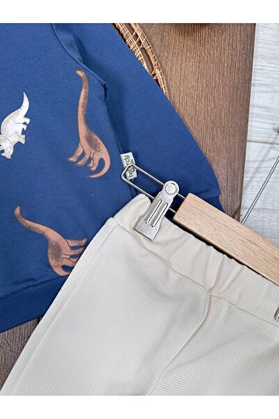 ADDA Cotton Printed Dinosaur Detailled Cycling Collar 2-Piece Baby Boy Set