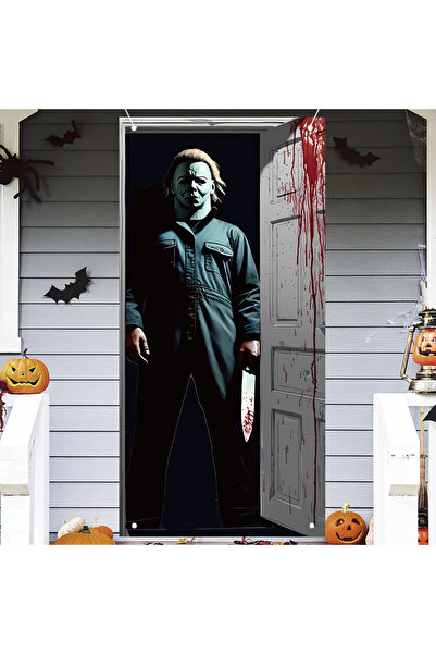 Choice غطاء باب هالوين رمادي مخيف لافتة باب هالوين، غطاء باب ديكور شخصية فيلم...