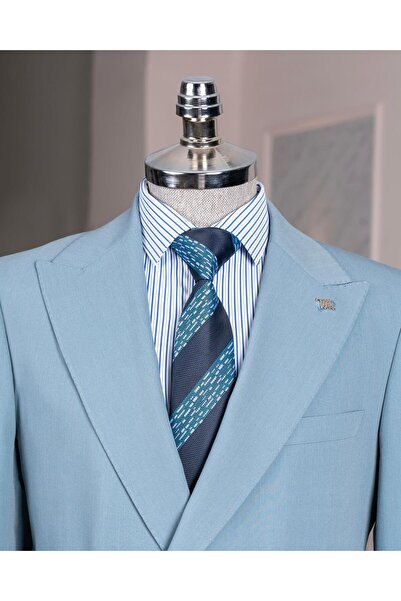 TerziAdemAltun İtalyan stil slim fit ceket pantalon takım elbise mavi T14383