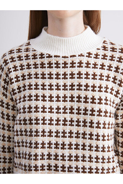 LC Waikiki Sparkling Choices from Shining Store | Mock Neck Patterned Crop Women's Knitwear Sweater