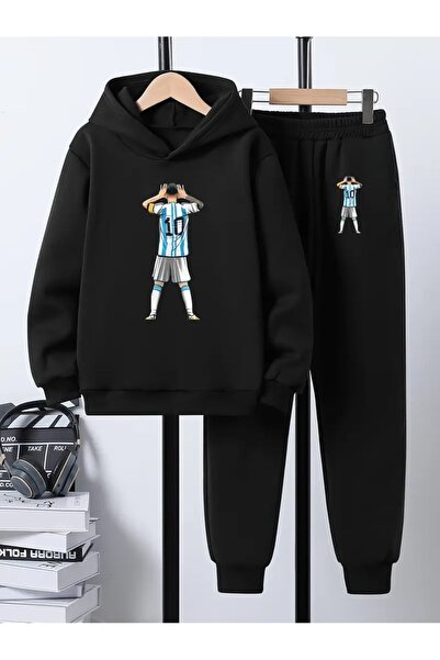 Cevval طقم سويت شيرت بقلنسوة وبنطلون رياضي مطبوع للأطفال، 3 خيوط مطوية، لفصل الخريف/الشتاء