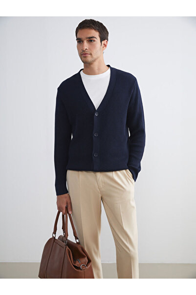 LC Waikiki Mg Trenden Navy Blue Standard Fit V-Neck Men's Knitwear Cardigan