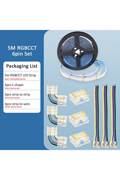 Choice شريط وموصل 5 م DC 24 فولت شريط LED 5 م COB RGBCCT 24 فولت 6 سنون 12 مم...