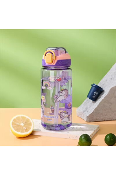 Choice زجاجة مياه أرجوانية سعة 600 مل مع ماصّة سيليكون، قابلة للحمل ومانعة لل...