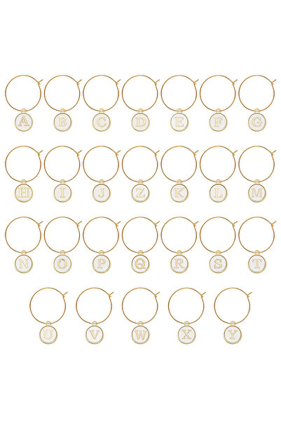 Choice 26 قطعة A-Z بيضاء 26 قطعة زينة نبيذ لكؤوس ذات ساق مع حلقات وعلامات حرو...